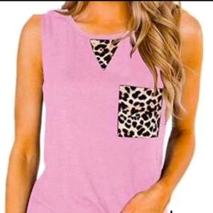 Pink Tank Top with Leopard Accents